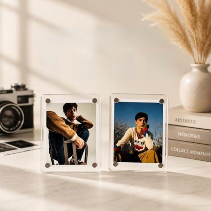 Aisthetik's Set of 2 (Free Photo) Double Acrylic Photo Magnet, Photo with Sparkle Film Decorative Fridge Display, Memory Keepsake for Home Photo Magnet Gift Birthday Anniversary(3x4 Inch)