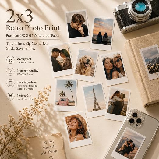 Retro Mini Photo Prints 2x3 Set of 20 Pic, Premium 270 GSM Waterproof Paper, Vintage Style Film Scrapbooking and Memory Albums | Unique Gift for All Occasions (Small) - Image 2