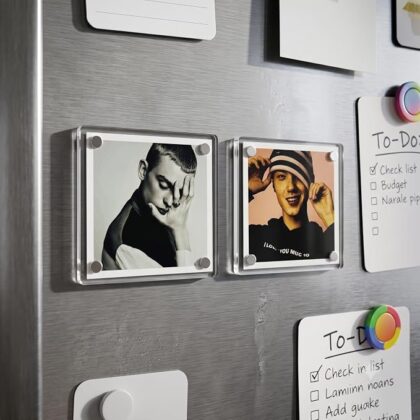 Aisthetik's Set of 2 (Free Photo) Double Acrylic Photo Magnet, Photo with Sparkle Film Decorative Fridge Magnet, Memory Keepsake for Home&Office Gift Birthday Anniversary (3x3 Inch)