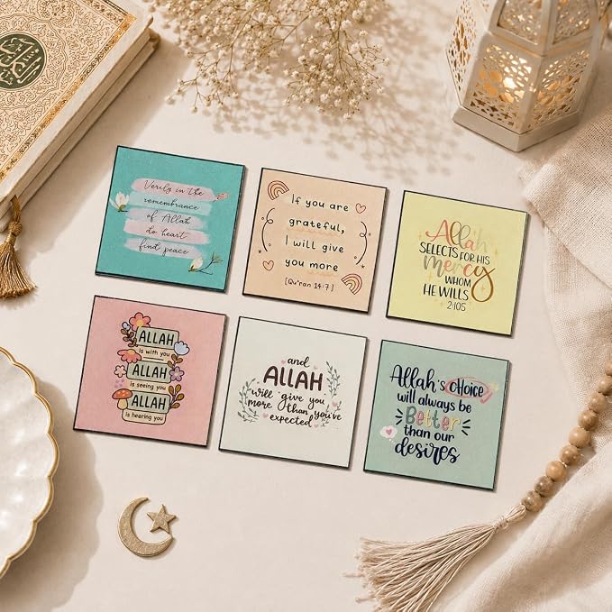 Islamic Premium Quotes Fridge Magnet Set of 6 (2.5x2.5 Inch) | Sparkle Finish | Waterproof | 180 GSM Print | Allah Motivation | Ramadan Gift & Faith Home Decor (Multi Color) - Image 2