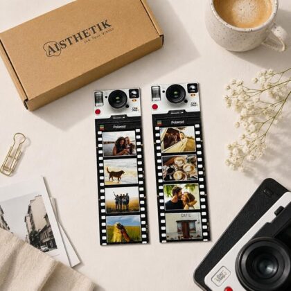 Personalized Photo Booth Strip Fridge Magnet Set of 2 | Custom Film Strip Magnets with 8 Photos | Waterproof Sparkle Finish | Trending Retro Photo Gift for Couples, Friends & Family