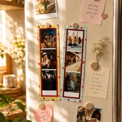 Custom Photo Strip Fridge Magnet (2×6 Inch) | Personalised 3 Photo Fridge Magnet | Matte Film Unique Photo Strip Design | Gift for Family, Friends & Couples (Vintage Floral Strip)
