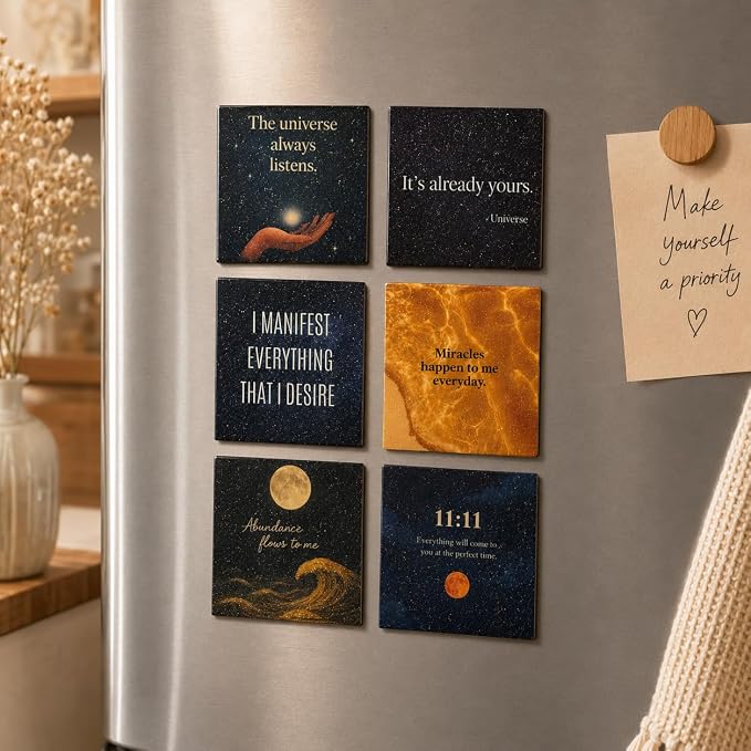 Aisthetik's Set of 6 Quote Magnet 2.5x2.5 inch|Sparkle Film|Vibrant&Fade Resistant|Self Motivation|New Year Goals|Gifts for Family&Friends|Fridge Magnet|Unique Gift for Birthday, Anniversary (Cosmic) - Image 4