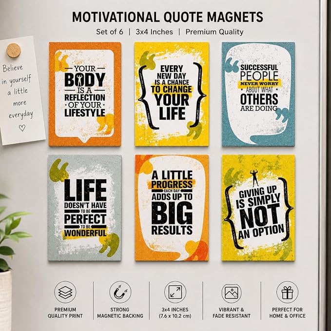 Motivational Vibrant Vision Collection Fridge Magnet Set of 6, Sparkle Film Finish, Waterproof | 180 GSM Print | Daily Inspiration Office & Refrigerator Decor Gift (Vibrant Vision) - Image 3