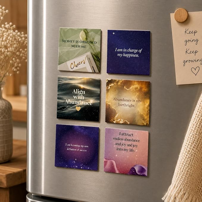 Aisthetik's Set of 6 Abundance Flow Magnet 2.5x2.5 inch|Sparkle Film|Vibrant&Fade Resistant|Self Motivation|New Year Goals|Gifts for Family&Friends|Unique Gift for Birthday, Anniversary (Abundance) - Image 2