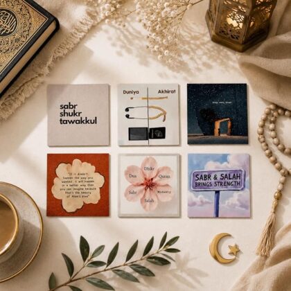 Islamic Premium Quotes Fridge Magnet Set of 6 (2.5x2.5 Inch) | Sparkle Finish | Waterproof | 180 GSM Print | Allah Motivation | Ramadan Gift & Faith Home Decor (DUNIYA & AKHIRAH)