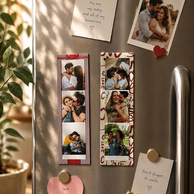 Custom Photo Strip Fridge Magnet (2×6 Inch) | Personalised 3 Photo Fridge Magnet | Matte Film Unique Photo Strip Design | Gift for Family, Friends & Couples (Love Theme Photo Strip) - Image 2