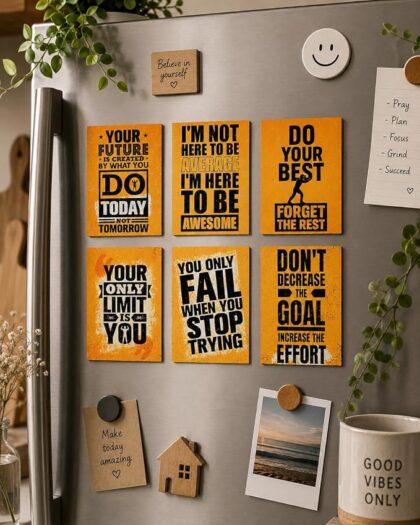 Motivational Vibrant Vision Collection Fridge Magnet Set of 6, Sparkle Film Finish, Waterproof | 180 GSM Print | Daily Inspiration Office & Refrigerator Decor Gift (Limitless)