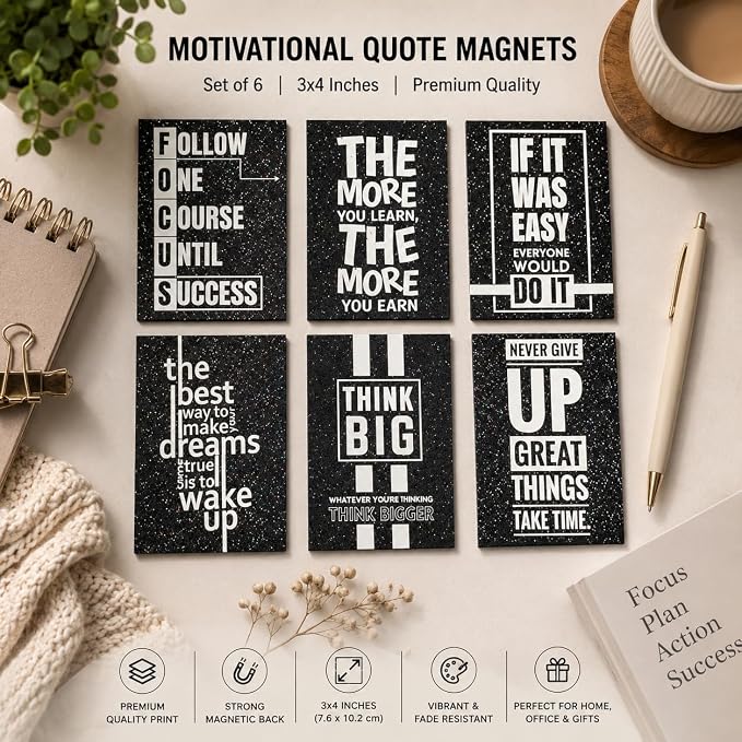 Motivational Limitless Collection Fridge Magnet Set of 6, Sparkle Film Finish, Waterproof | 180 GSM Print | Daily Inspiration Office & Refrigerator Decor Gift (Sparkle Success) - Image 2