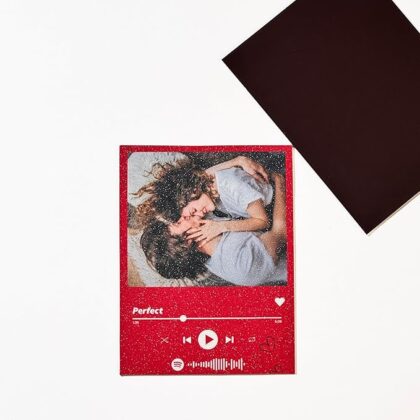 Aisthetik's Valentine Special Personalised 3x4 Inch Photo Fridge Magnet Set of 2 Lyrics, Red Sparkle Finish, Player Design,Tune Snap|love gift for girlfriend boyfriend |Husband |Wife | photo gift