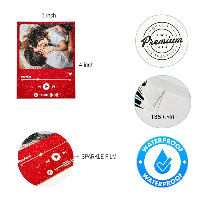 Aisthetik's Valentine Special Personalised 3x4 Inch Photo Fridge Magnet Set of 2 Lyrics, Red Sparkle Finish, Player Design,Tune Snap|love gift for girlfriend boyfriend |Husband |Wife | photo gift - Image 2