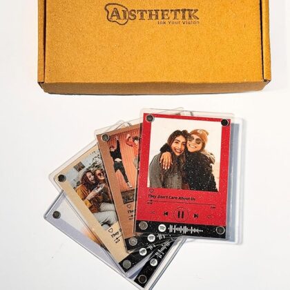 Aisthetik's Set of 2 Acrylic Fridge Magnet Spotify Tune Snaps Magnet 3x4 inch with Sparkle Film|Vibrant&Fade Resistant| Family&Friends|Photo Magnet| Unique Gift for Birthday, Anniversary (Design 1)